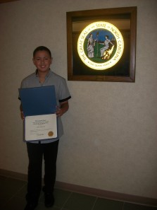 Alizdair with his Certificate of Recognition